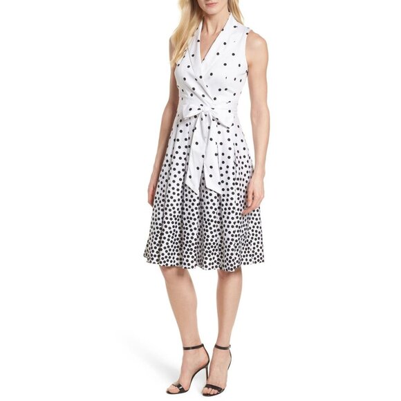 NWT Womens Size 10 Anne Klein Scattered Polka Dot Notch Collar Wrap Dress NEW - Picture 2 of 8